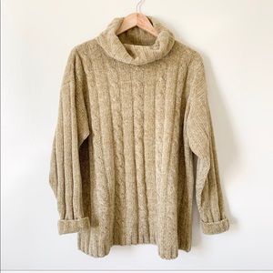 Camel Color Chunky Knit Turtle Neck Sweater L